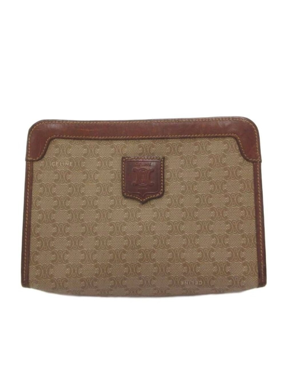 Celine Pouch in Leather Logo Macadam Pattern Brown